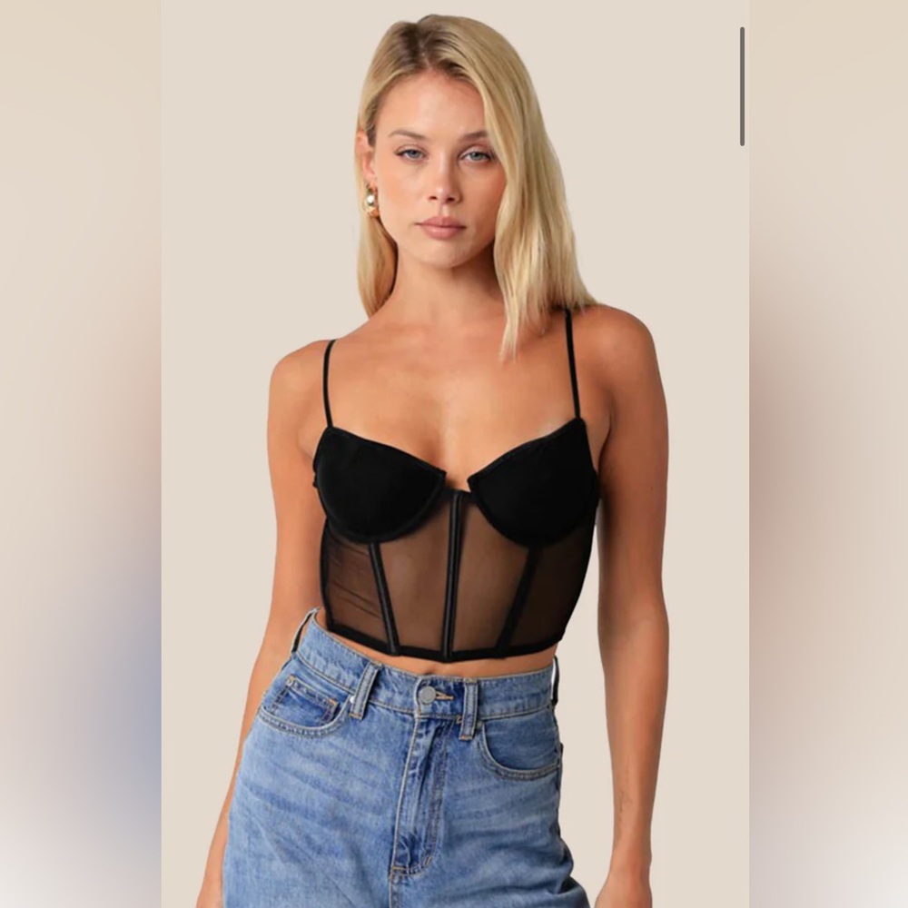 Black Mesh Corset Top with Underwire